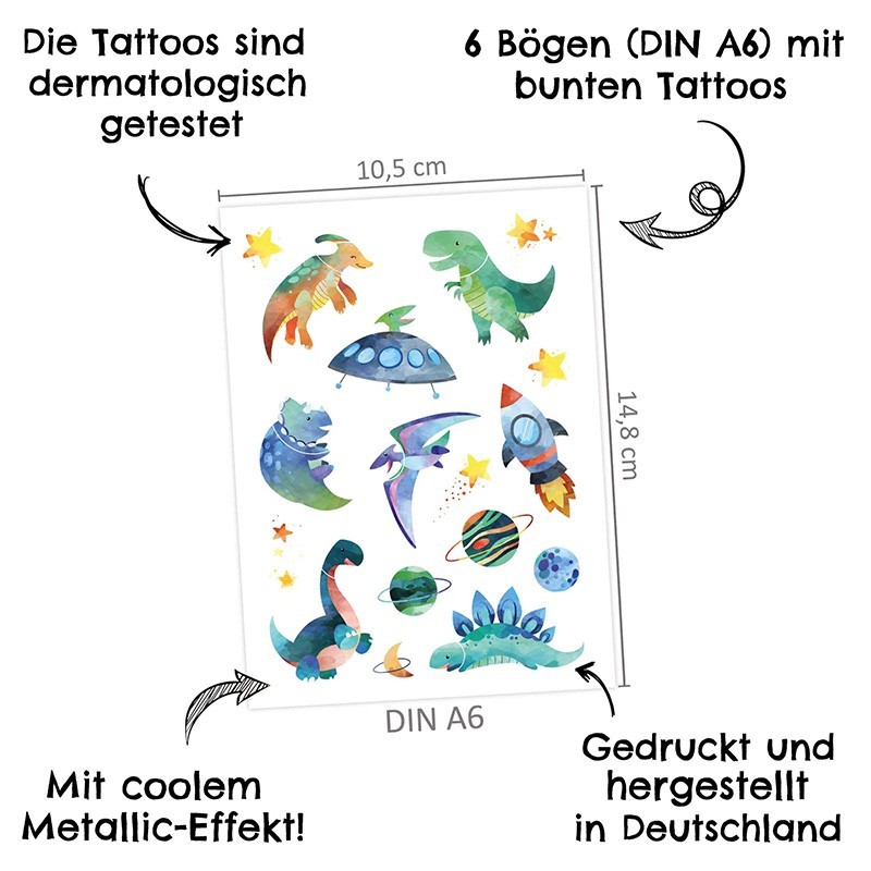 Kindertattoo Set Metallic Bagger, Dino & Co.