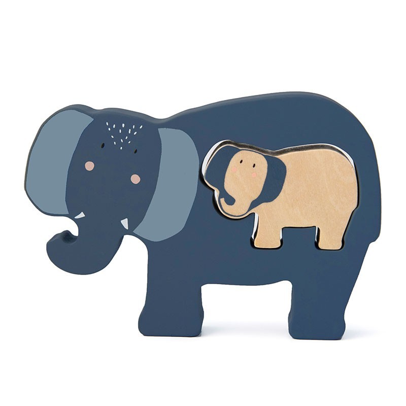Holztier Puzzle Mrs. Elefant blau