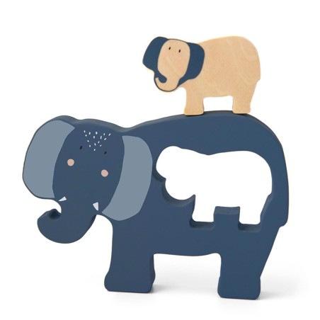 Holztier Puzzle Mrs. Elefant blau