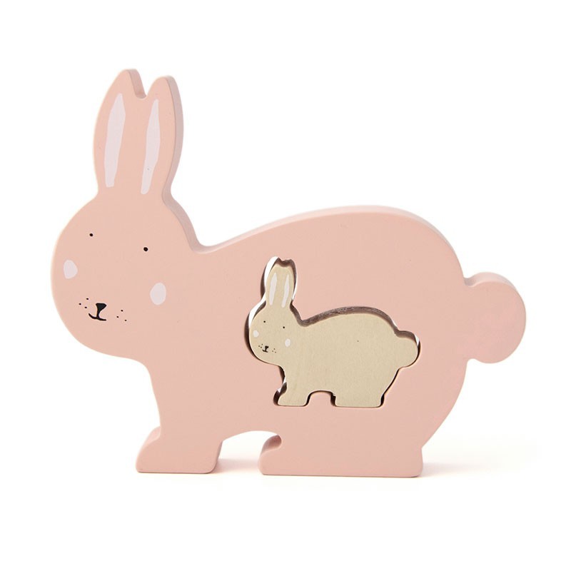 Holztier Puzzle Mrs. Hase rosa