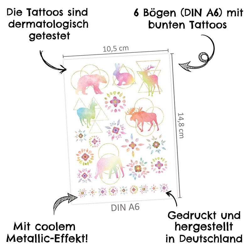 Kindertattoo Set Metallic Pferde & Mandalas