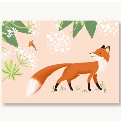 Postkarte Fuchs und Rotkehlchen