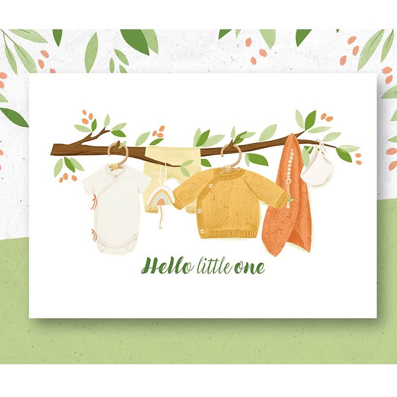 Card 'Hello Little One' blu pastello per baby shower