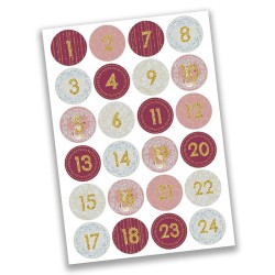 Adventskalender Zahlen Sticker dezent rund