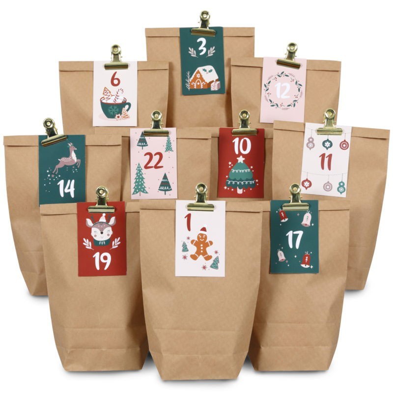 Adventskalender zum Befüllen Zahlenkärtchen grün-bordeaux