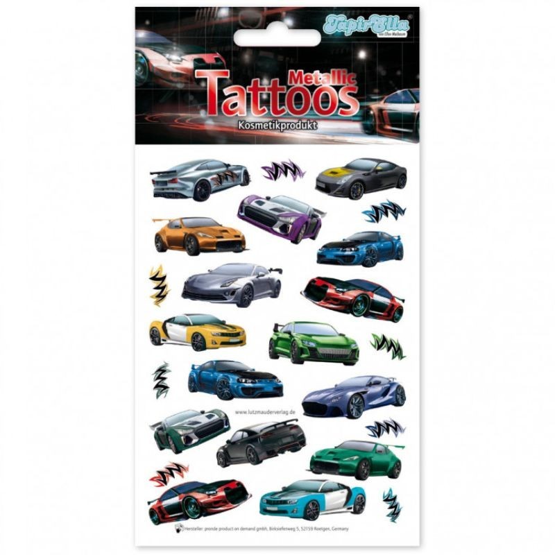 Kindertattoo Set Metallic Rennwagen