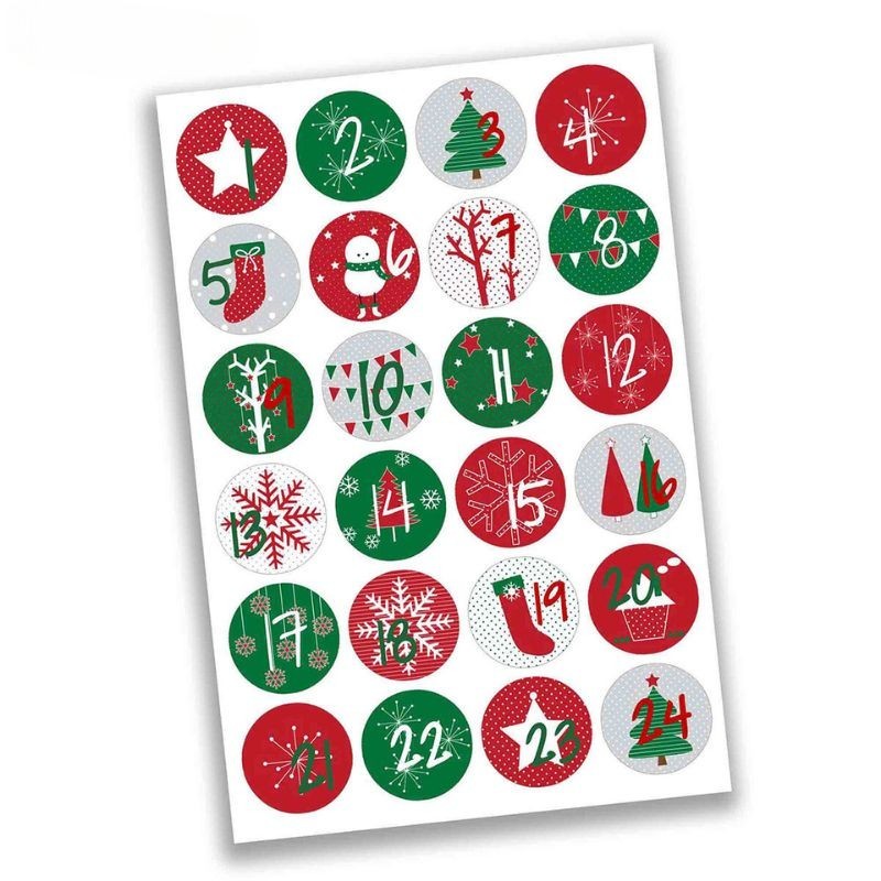 Adventskalender Zahlen Sticker in rot grün