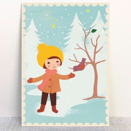 Postkarte Vögelchen füttern von Monimari