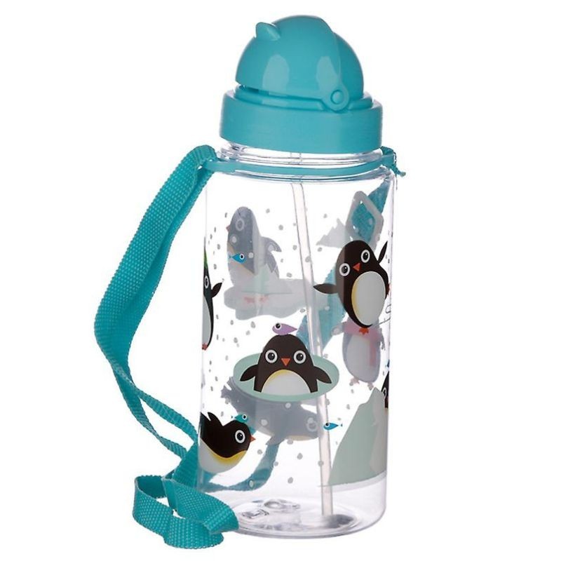 Trinkflasche Pinguin mit Strohhalm