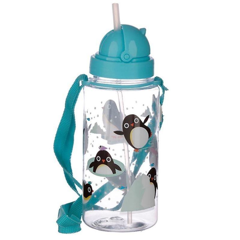 Trinkflasche Pinguin mit Strohhalm