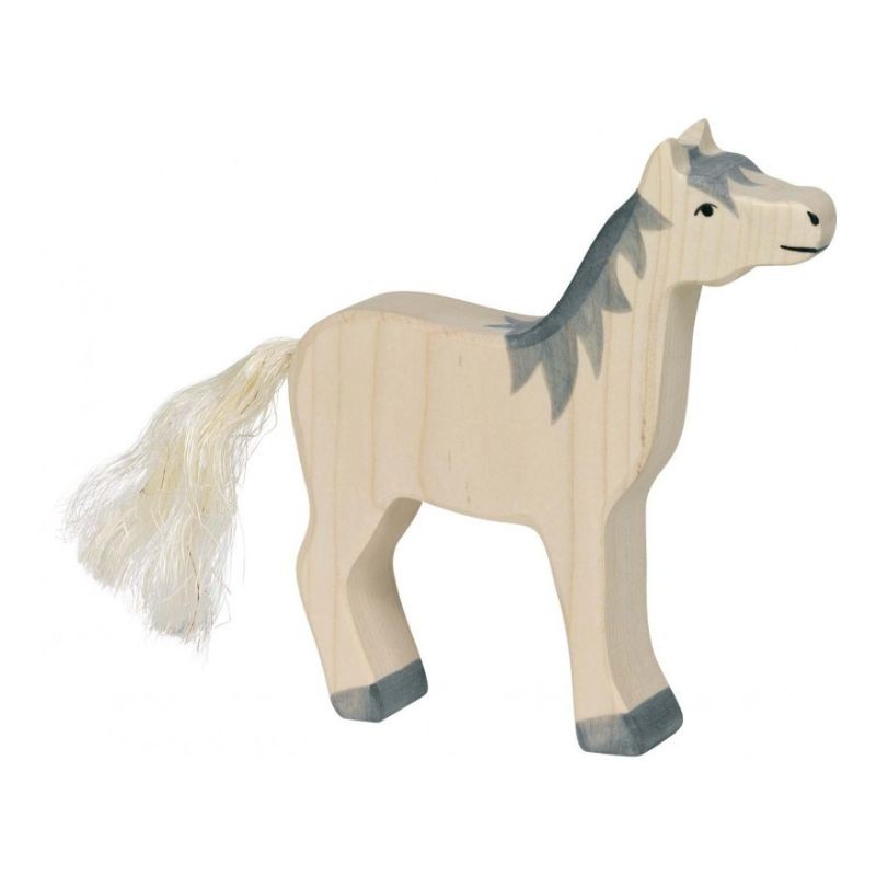 Holztiger Holzfigur Pferd graue Mähne
