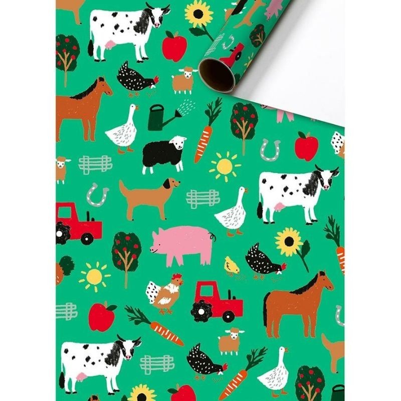 Geschenkpapier Bauernhof grün