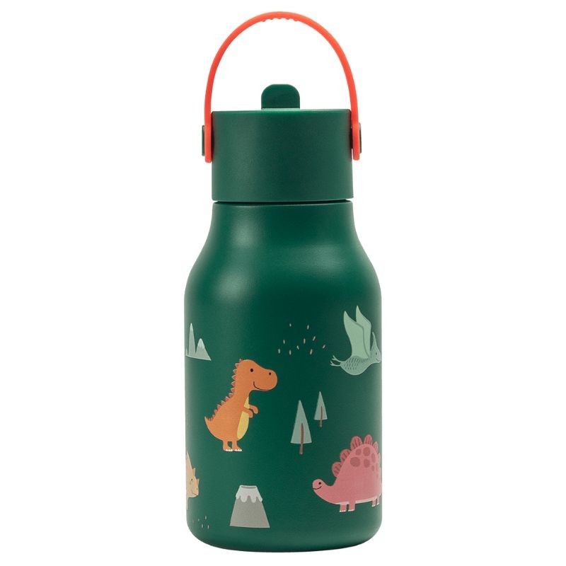 Trinkflasche Edelstahl Dinosaurier grün