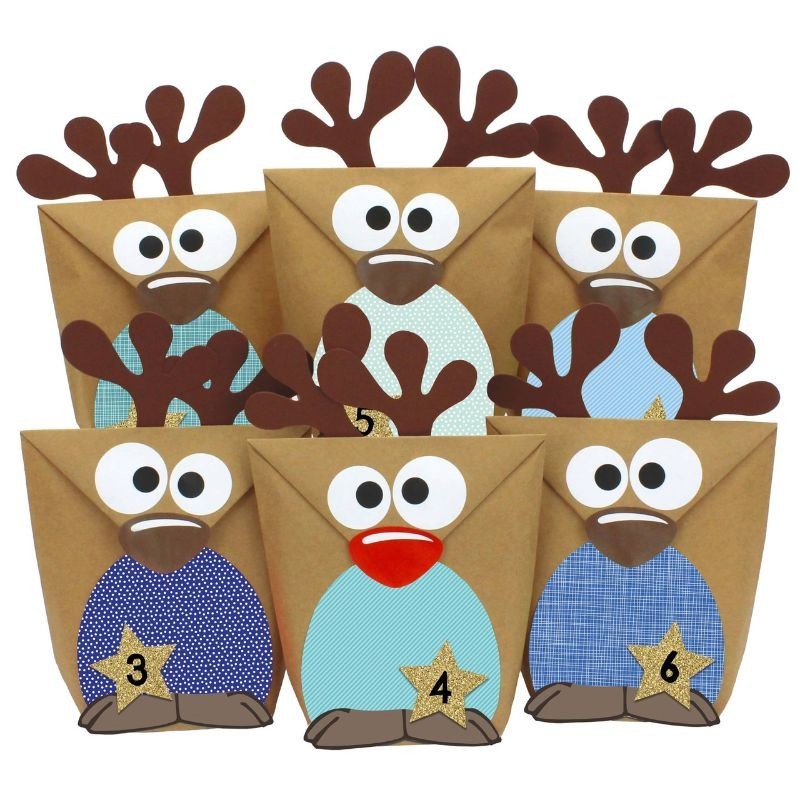 Adventskalender basteln Rentiere blau