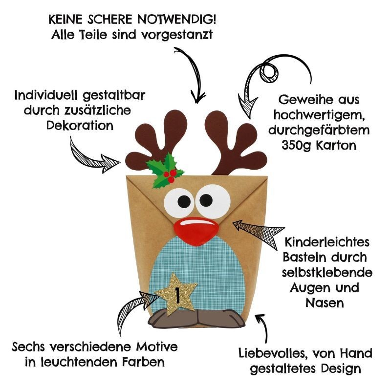 Adventskalender basteln Rentiere blau