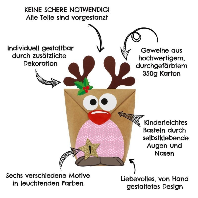 Adventskalender basteln Rentiere rosa