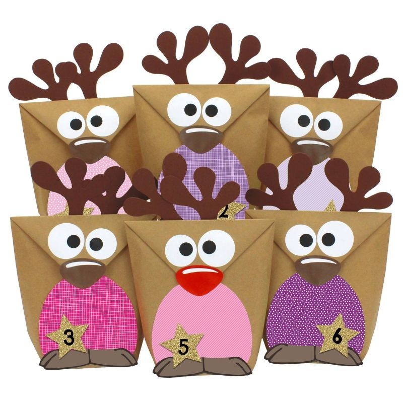 Adventskalender basteln Rentiere rosa