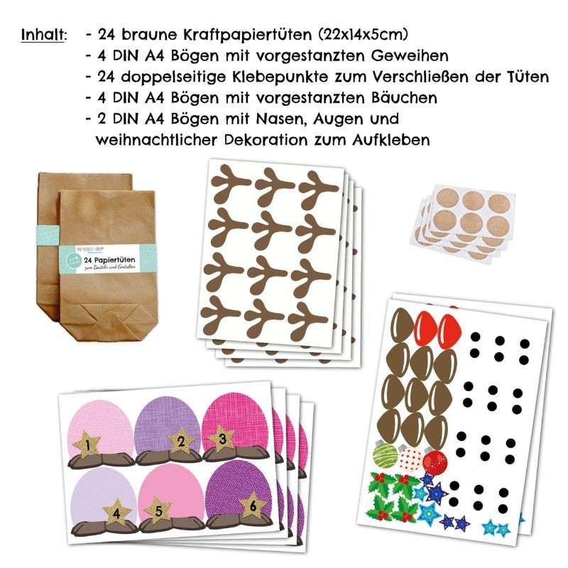 Adventskalender basteln Rentiere rosa