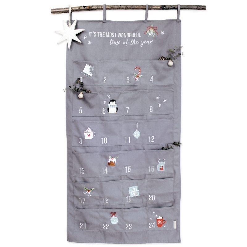 Adventskalender Wandteppich Blaugrau