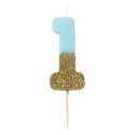 Geburtstagskerze Zahl 1 blau gold
