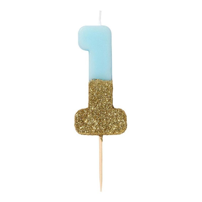 Geburtstagskerze Zahl 1 blau gold
