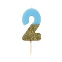 Geburtstagskerze Zahl 2 blau gold