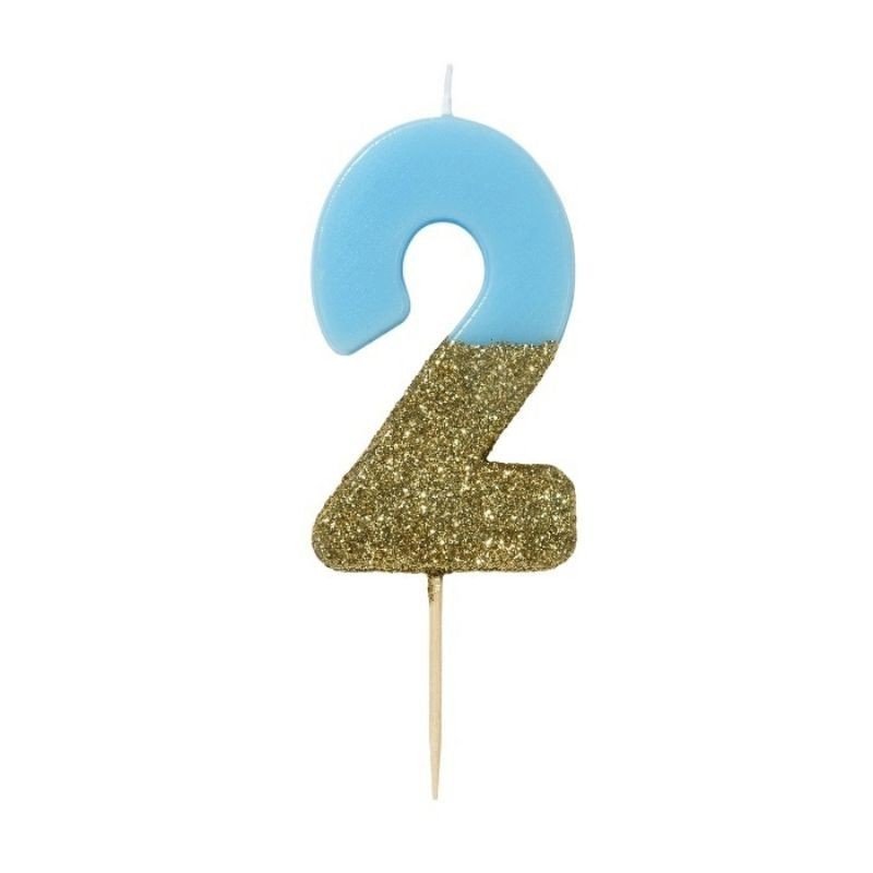 Geburtstagskerze Zahl 2 blau gold