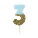 Geburtstagskerze Zahl 3 blau gold