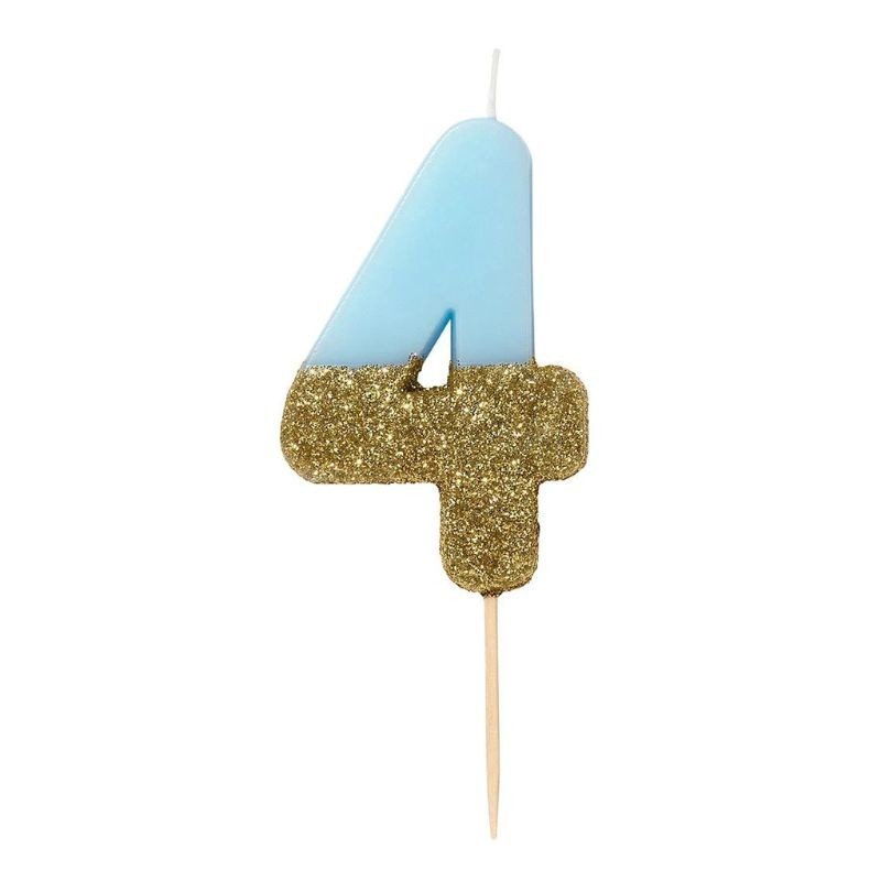 Geburtstagskerze Zahl 4 blau gold