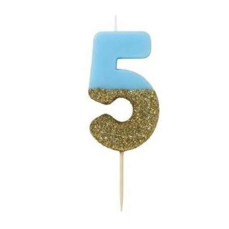 Geburtstagskerze Zahl 5 blau gold