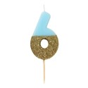 Geburtstagskerze Zahl 6 blau gold