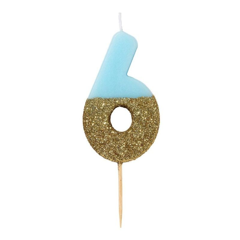 Geburtstagskerze Zahl 6 blau gold