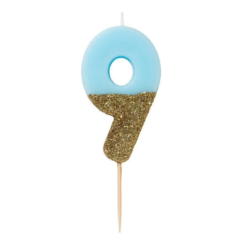 Geburtstagskerze Zahl 9 blau gold