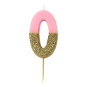 Geburtstagskerze Zahl 0 pink gold