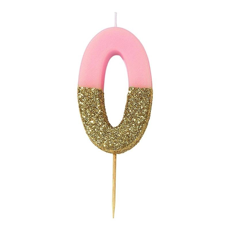 Geburtstagskerze Zahl 0 pink gold