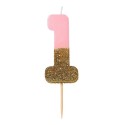 Geburtstagskerze Zahl 1 pink gold