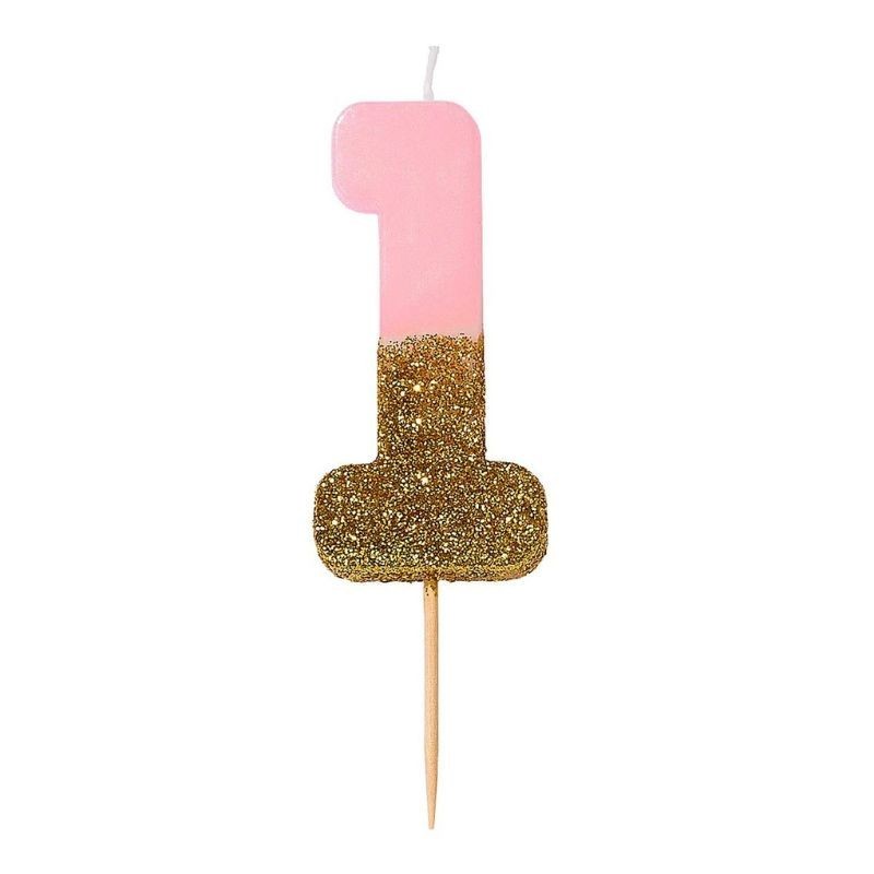 Geburtstagskerze Zahl 1 pink gold