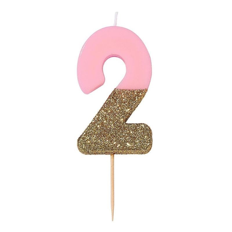 Geburtstagskerze Zahl 2 pink gold
