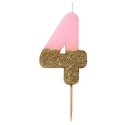 Geburtstagskerze Zahl 4 pink gold