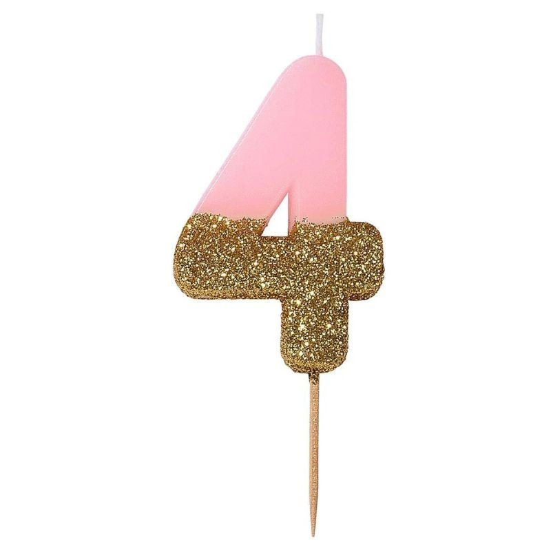 Geburtstagskerze Zahl 4 pink gold