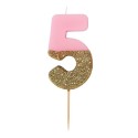 Geburtstagskerze Zahl 5 pink gold