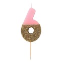 Geburtstagskerze Zahl 6 pink gold