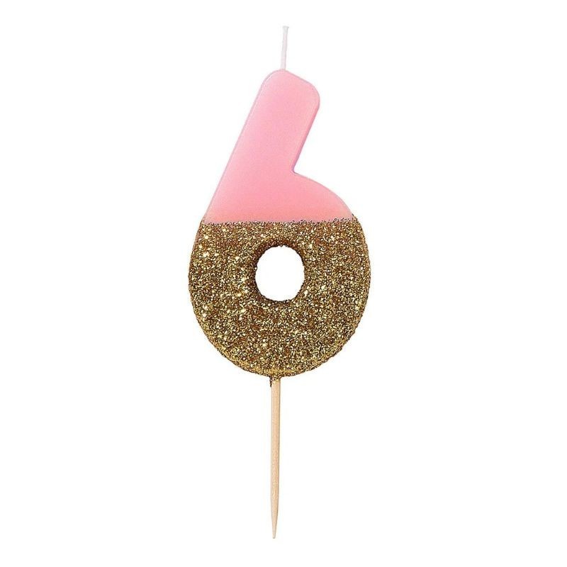 Geburtstagskerze Zahl 6 pink gold