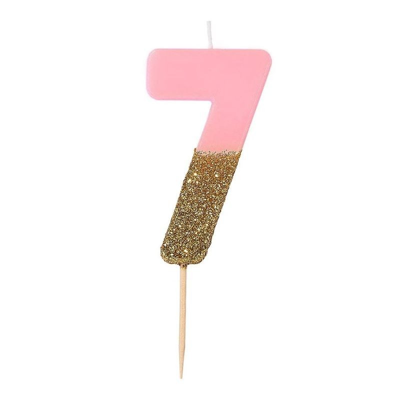 Geburtstagskerze Zahl 7 pink gold