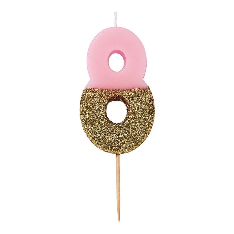 Geburtstagskerze Zahl 8 pink gold