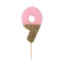 Geburtstagskerze Zahl 9 pink gold