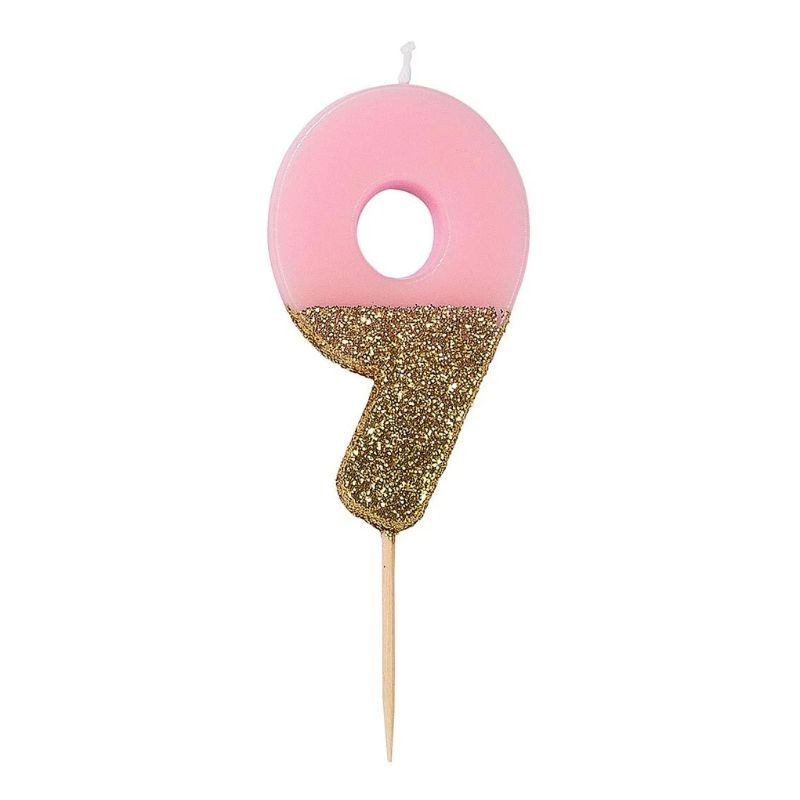 Geburtstagskerze Zahl 9 pink gold