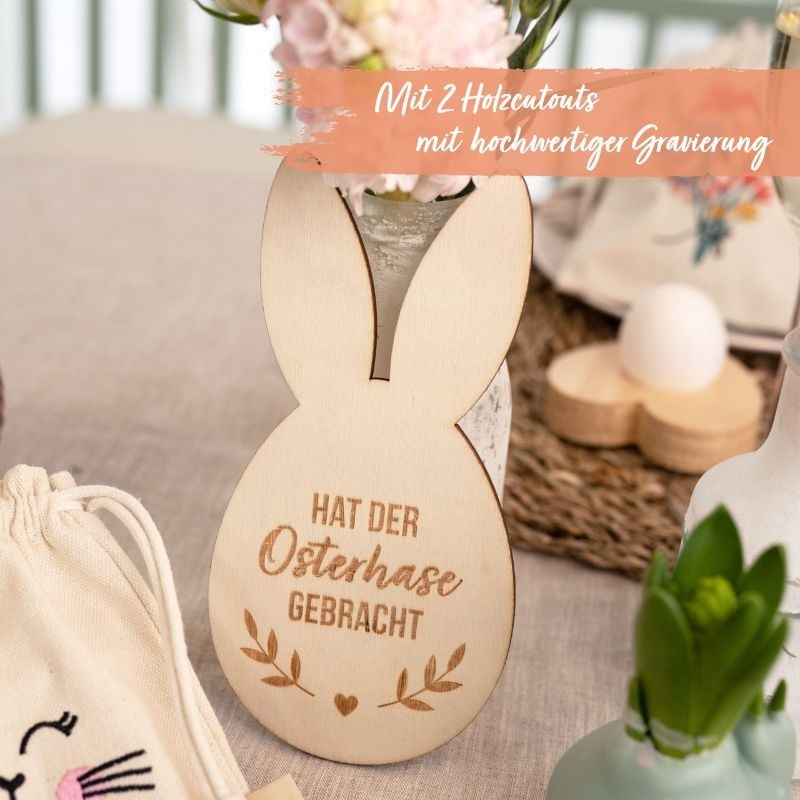 Osternest Ostersäckli Canvas mit Holzcutouts