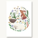 Postkarte Frühlingstiere bunt