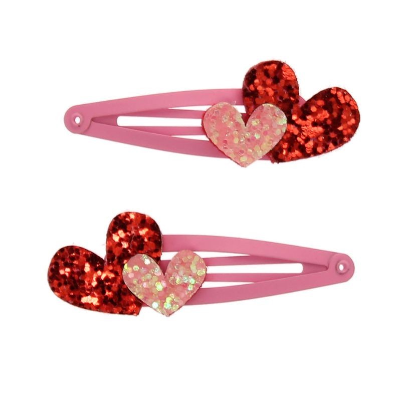 Glitzer-Haarspangen Love Hearts (2-er Set)